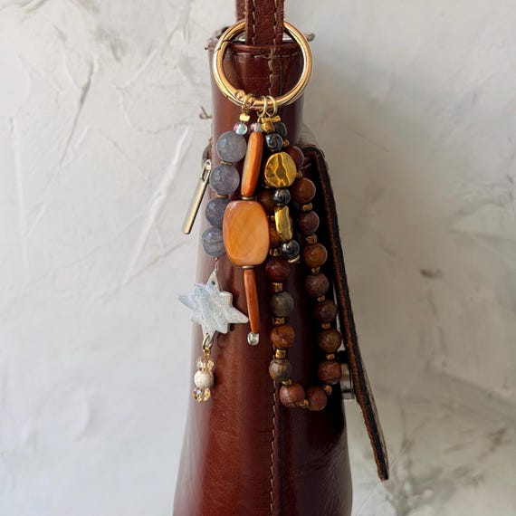 Handmade Bag Charm | Upcycled Beads | Sunset Star Gemstone