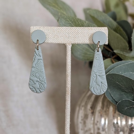 Embossed Teardrop Dangles | Eucalyptus