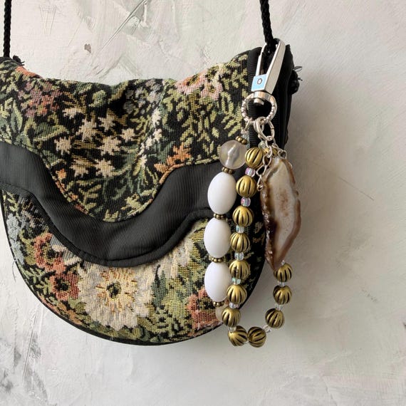 Handmade Bag Charm | Upcycled Beads | White Brass Silver