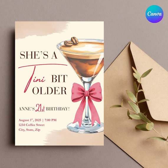She's A Tini Bit Older! | Birthday Invite & Thank You | Digital Template