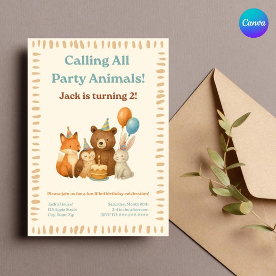 Calling All Party Animals | Woodland | Invite & Thank You | Digital Template