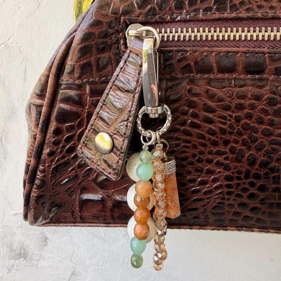 Handmade Bag Charm | Upcycled Beads | Aqua White Orange