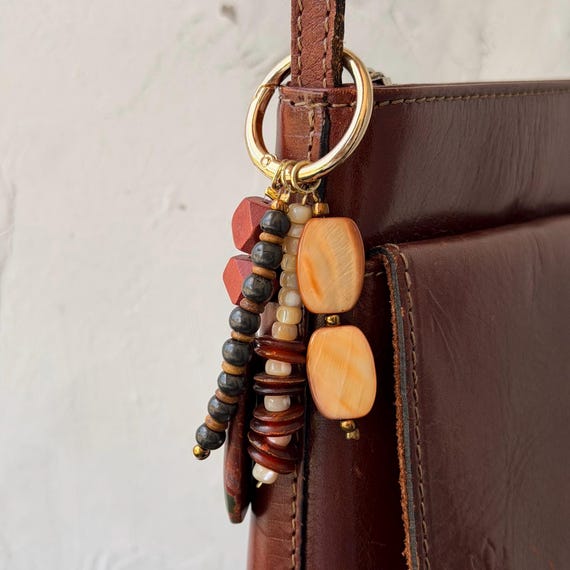 Handmade Bag Charm | Upcycled Beads | Orange Gold Gemstone