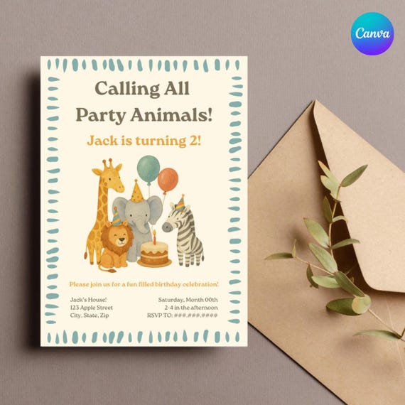 Calling All Party Animals | Jungle | Invite & Thank You | Digital Template