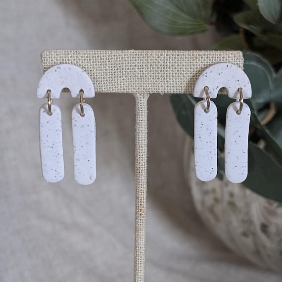 Polymer Clay Earrings | Lightweight Arch Dangle Earrings | Handmade Minimalist Jewelry | Pastel Statement Earrings | White Earrings