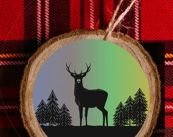 Deer Circular Wood Slice Ornament