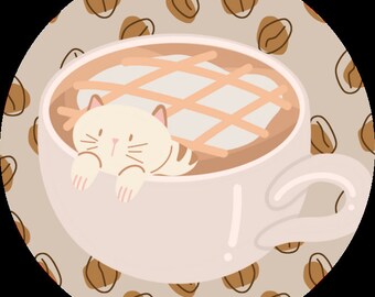Coffee Cat Matte Circle Sticker