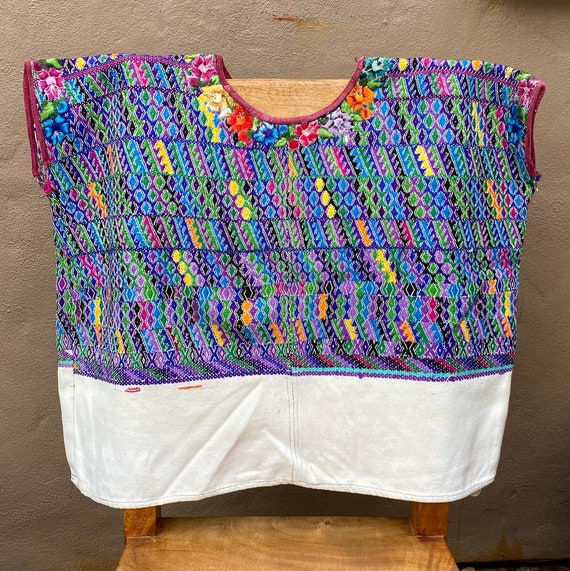 Vintage Handwoven Guatemalan Huipil, Colorful Flo… - image 1