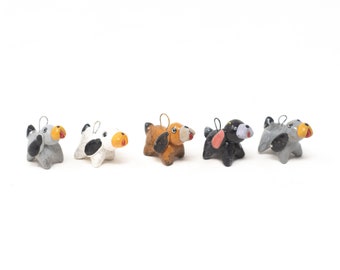 Handmade Vintage Guatemalan Folk Art, Mixed Clay Dog Charms, Set of 5, Mixed Colors