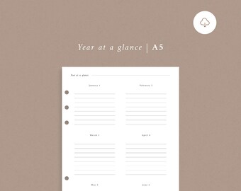 Year At A Glance A5 — Minimal Planner Printable, Year Overview, Yearly Planner, Yearly Spread | INSTANT DIGITAL DOWNLOAD