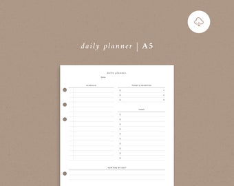 Daily Planner A5 Printable — Minimal Planner Printable Insert, Daily Todos, Daily Schedule, Daily Tasks | Instant Digital Download!