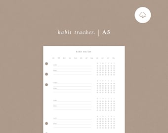 Habit Tracker A5 Size | Minimal Planner Printable Insert, Monthly & Weekly Habits, Monthly Habits, Habit Tracker | INSTANT DIGITAL DOWNLOAD