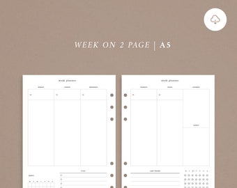 Woche auf 2 Seite A5 Größe | Minimale Planer druckbare Einfügen, Wochenplaner, vertikale Wochenplaner | SOFORTIGER DIGITALER DOWNLOAD