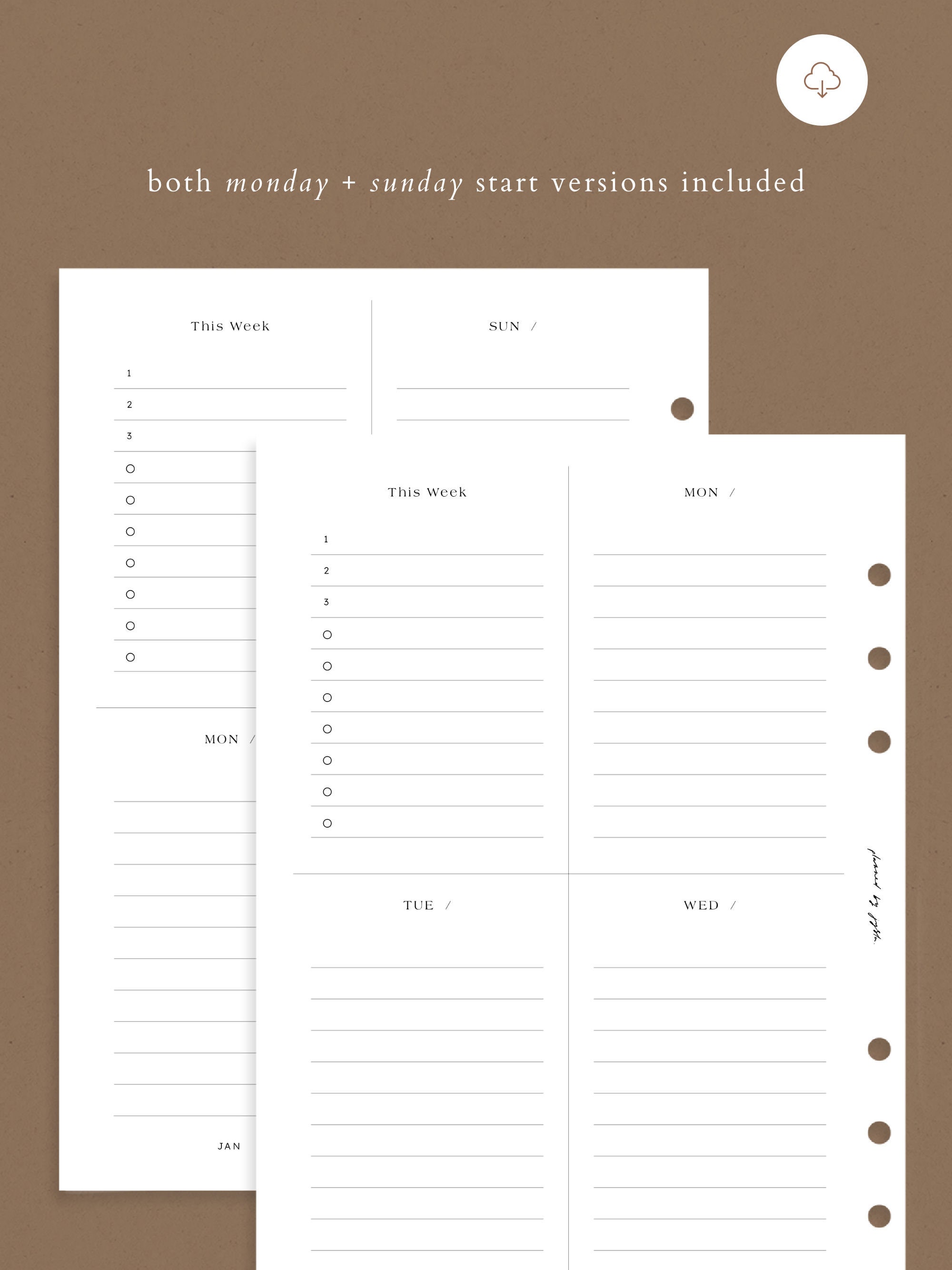 Vertical Weekly A5 Planner Insert | Minimal Printable | INSTANT DIGITAL ...