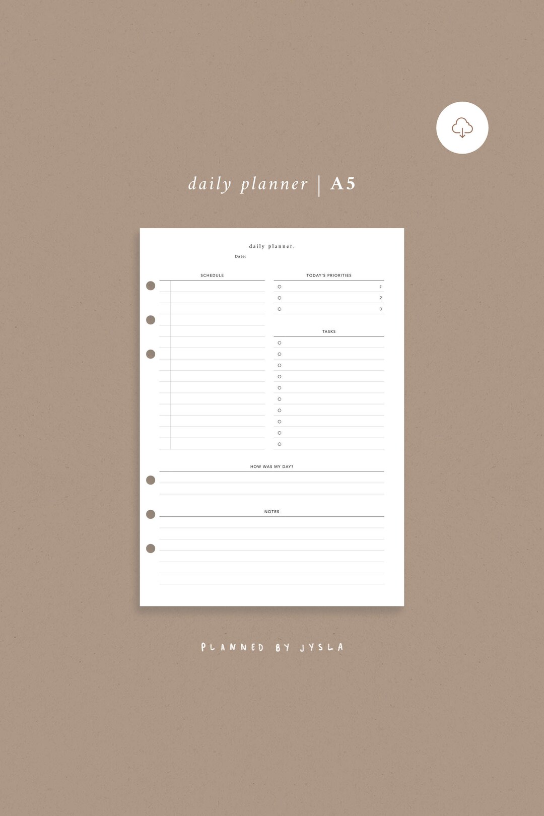 Daily Planner A5 Printable — Minimal Planner Printable Insert, Daily ...