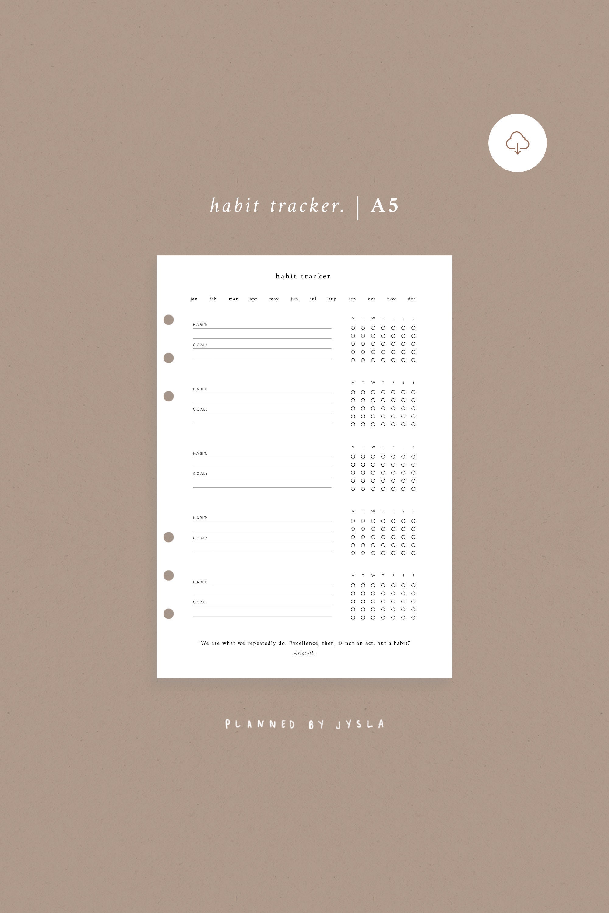 Habit Tracker A5 Size | Minimal Planner Printable Insert, Monthly ...