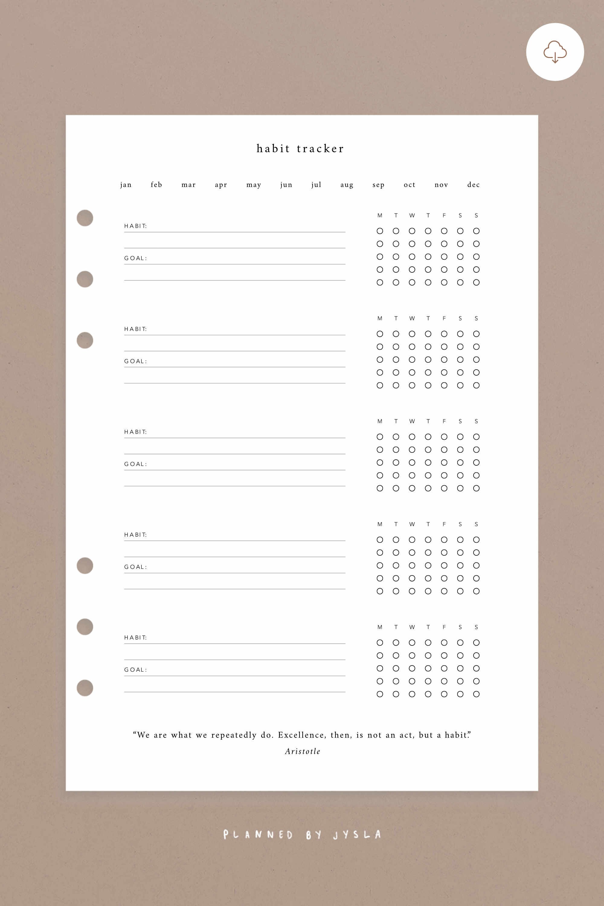 Habit Tracker A5 Size | Minimal Planner Printable Insert, Monthly ...