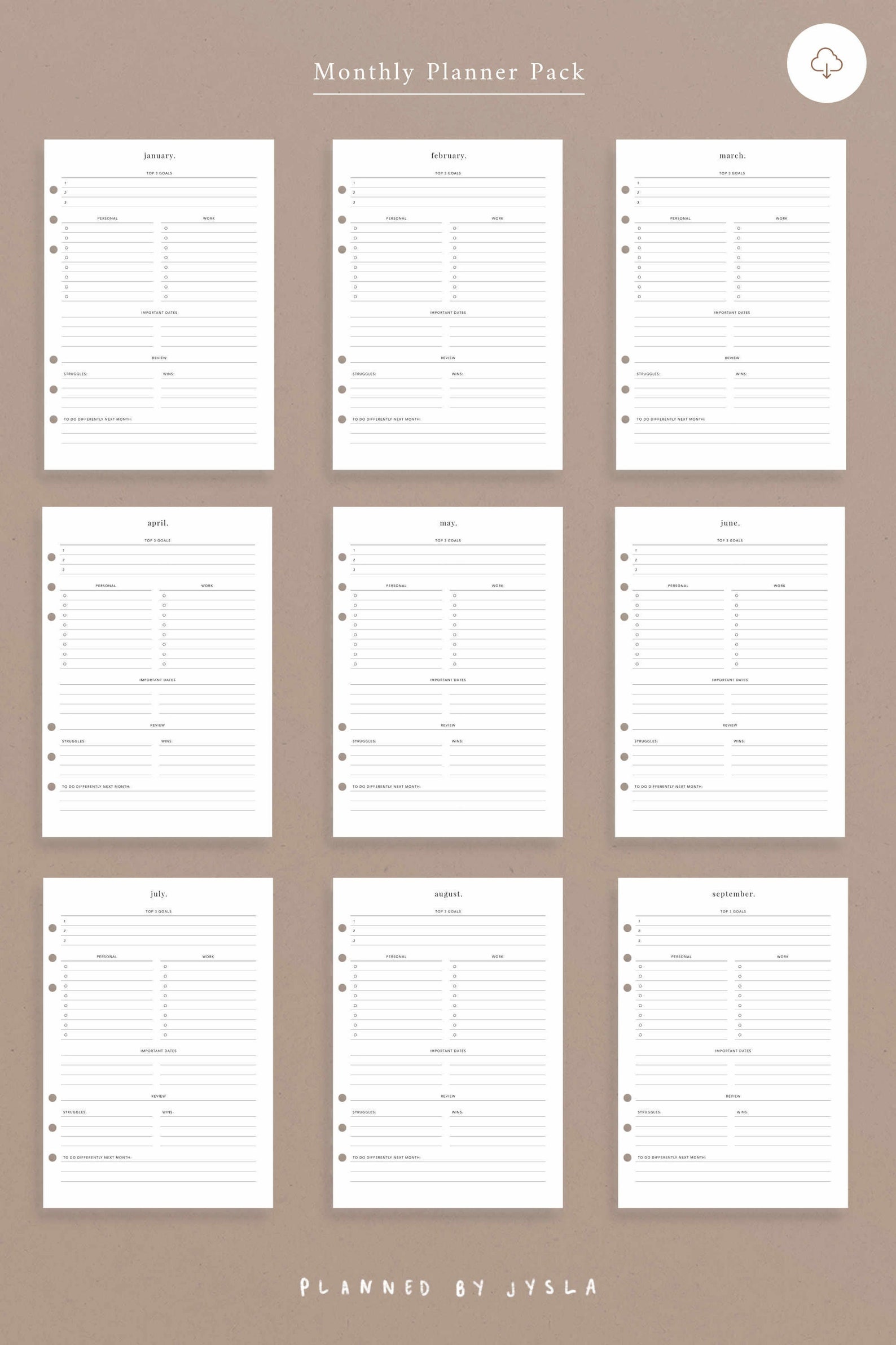 Monthly Planner Pack A5 Printable Minimal Planner Printable | Etsy