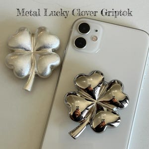 Silver Clover Phone Grip: Lucky Chrome Phone Charm, Compatible with MagSafe