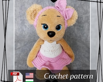 Crochet PATTERN bear, Amigurumi tutorial PDF in English, Instant download PDF Pattern, Knitted Bear, Gift for Bear Lovers, Stuffed Bear Toy