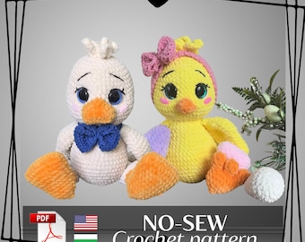 Crochet Easter Bundle Pattern, Chiken crochet pattern, Duck crochet pattern, No Sew Plush Toy, Begginer Friendly, English PDF pattern