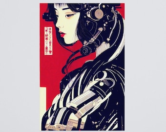 Asian Cyberpunk Poster: Female Astronaut Art Print