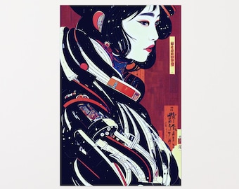 Asian Cyberpunk Poster: Female Astronaut Art Print