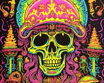 Psychedelic Skull Poster Trippy Electric 60s Style Wall Art Poster Print Psychedelic Art Trippy Wall Art Vibrant Room Decor Dorm Gift Print