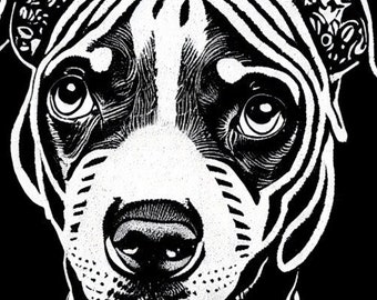 Staffordshire Bull Terrier Dog Wall Art Print - Monochrome Dog Portrait with Japanese Flair, Unique Pet Wall Art