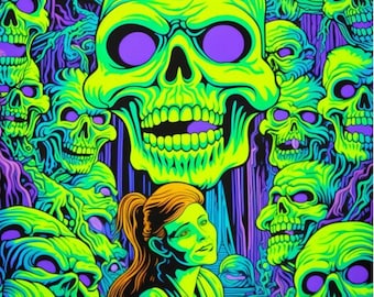 Neon Skull Poster Psychedelic Art by Dang Waffle Poster Print Trippy Wall Art Vibrant Room Decor Bohemian Dorm Print Weird Gift Friend Gift