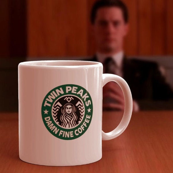 Twin Peaks Coffee Mug, Dale Cooper Says "Damn Fine Coffee" Mug with Laura Palmer