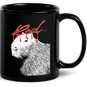 Taza de café con capibara enferma: taza negra inspirada en Playboi Carti, arte con goteo rojo, artículos para beber de estilo hip hop vanguardista, meme inspirado en Playboi Carti