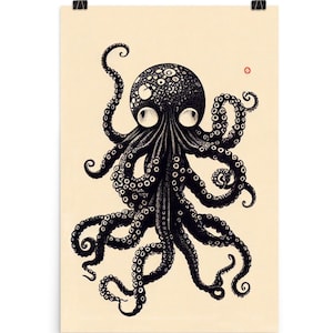 Octopus Illustration Art Print, Octopus Art Poster, Illustrated Octopus, Poster printed with Blue and Red Octopus Art Print Poster Art