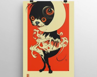 Surreal Cat-Dog Art Print: Bizarre Funny Animal Poster