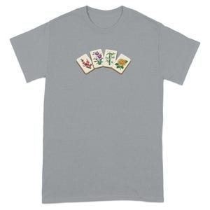 Botanical Cards Graphic Tee, Nature Inspired T-Shirt, Unique Plant Illustration Top, Casual Wear, Comfortable Graphic T-Shirt