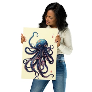 Blue and Red Octopus Art Print Poster