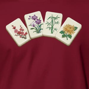 Mahjong Flower Tiles T-shirt, Chinese Mahjong Shirt, Four Flowers Print Tee, Unique Mahjong Gift, Casual Mahjong Lover Top