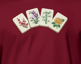 Mahjong Tile Shirt: Floral Design with Asian Flower Motifs - Casual Tee