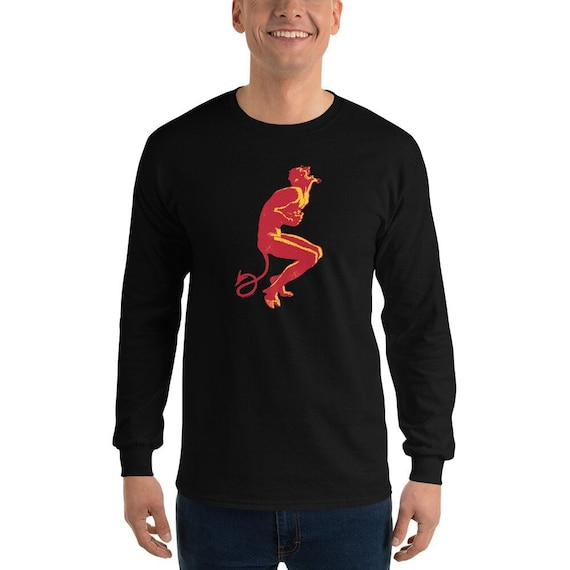Devil Laughing Long Sleeve T-Shirt - Red and Yellow Graphic