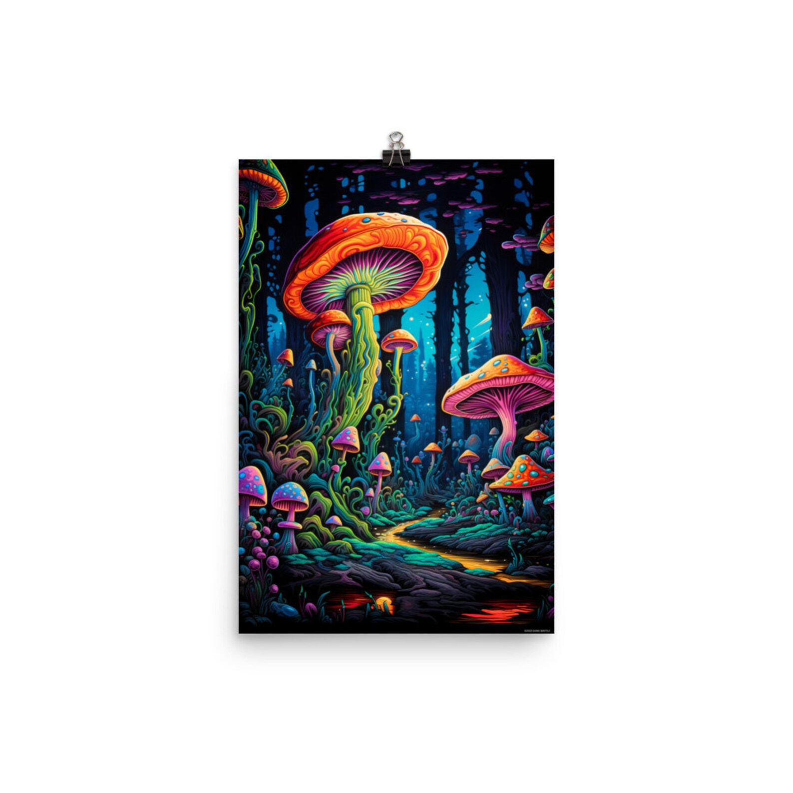 Psychedelic Mushroom Forest Poster: Neon Vibrant Landscape Art - Etsy