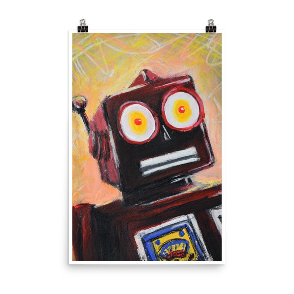 Tin Toy Robot Poster Print, Art Print, Surprise Robot