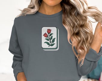 Mahjong Player Shirt: Flower Tile Graphic - Casual Cotton Tee