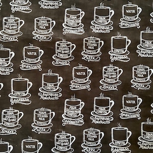 Metro Cafe Fabric, Sewing, Quilting, Robert Kaufman, Coffee, Cafe, UNFINISHED, Black and White