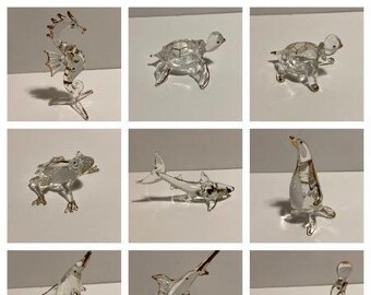 Blown Glass Sea Animals Figurines -Shark, Dolphin, Frog, Seahorse, Penguin, Land Turtle, Sea Turtle, Seal, and Swordfish