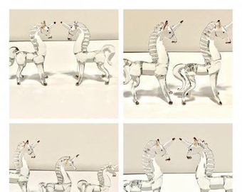 Set of Two/Three Blown Glass Unicorn Figurine 3.1&quot;H- 4.25&quot;H