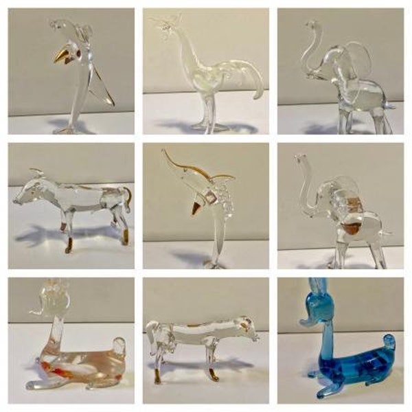Blown Glass Assorted Animals Figurines - Elephants, Dolphin, Swordfish, Rooster, Bambi Deer, Cow, and Bull