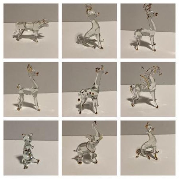 Blown Glass Land Animals Figurines -Sitting Dog, Bear, Giraffe, Pegasus, Elephant, Bull, Cat, Bambi, and Buck