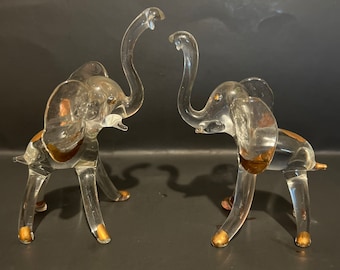 Set of 2 Blown Glass Elephant Figurine 4.0&quot;H