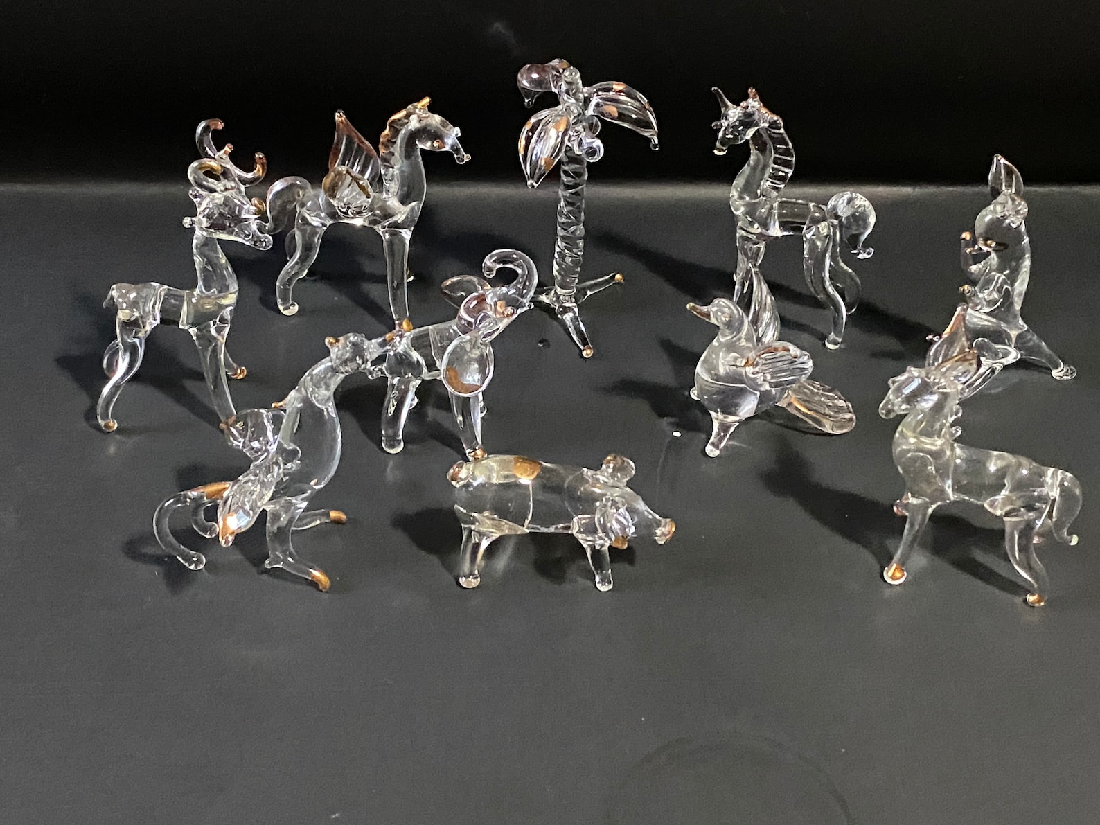 Set of 10 Piece Blown Glass Animal Figurine Set Etsy