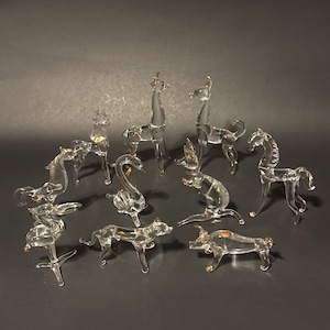 Set of 10 Piece Blown Glass Animal Figurine Set 1.5"-2.75"h